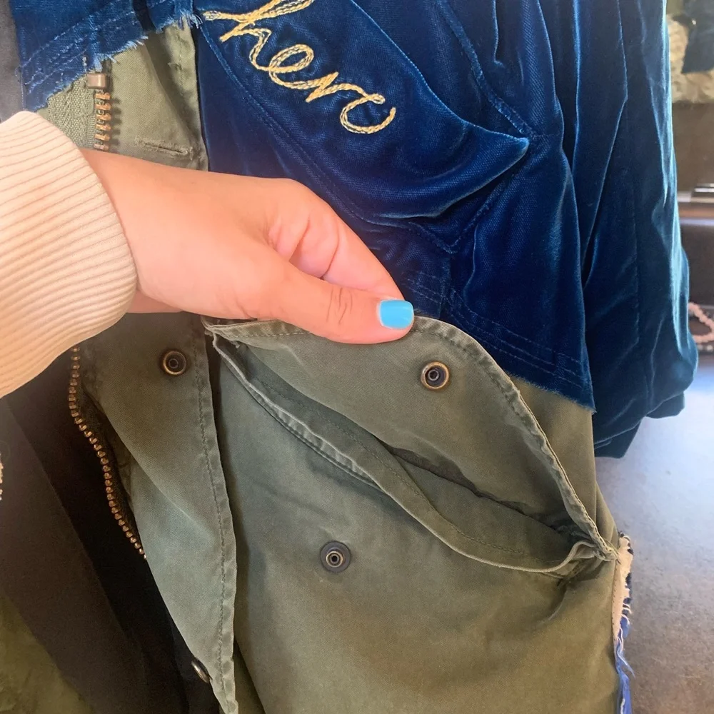 GREG LAUREN Blue Velvet Military Parka jacket coat - Picture 6 of 13